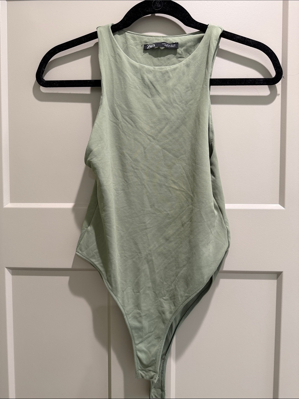 Zara Sage Green Ribbed Sleeveless Bodysuit